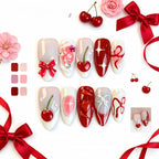 Kentrim 3D Red Cherry Bow Press On Nails- 10 Pieces (Single Size)