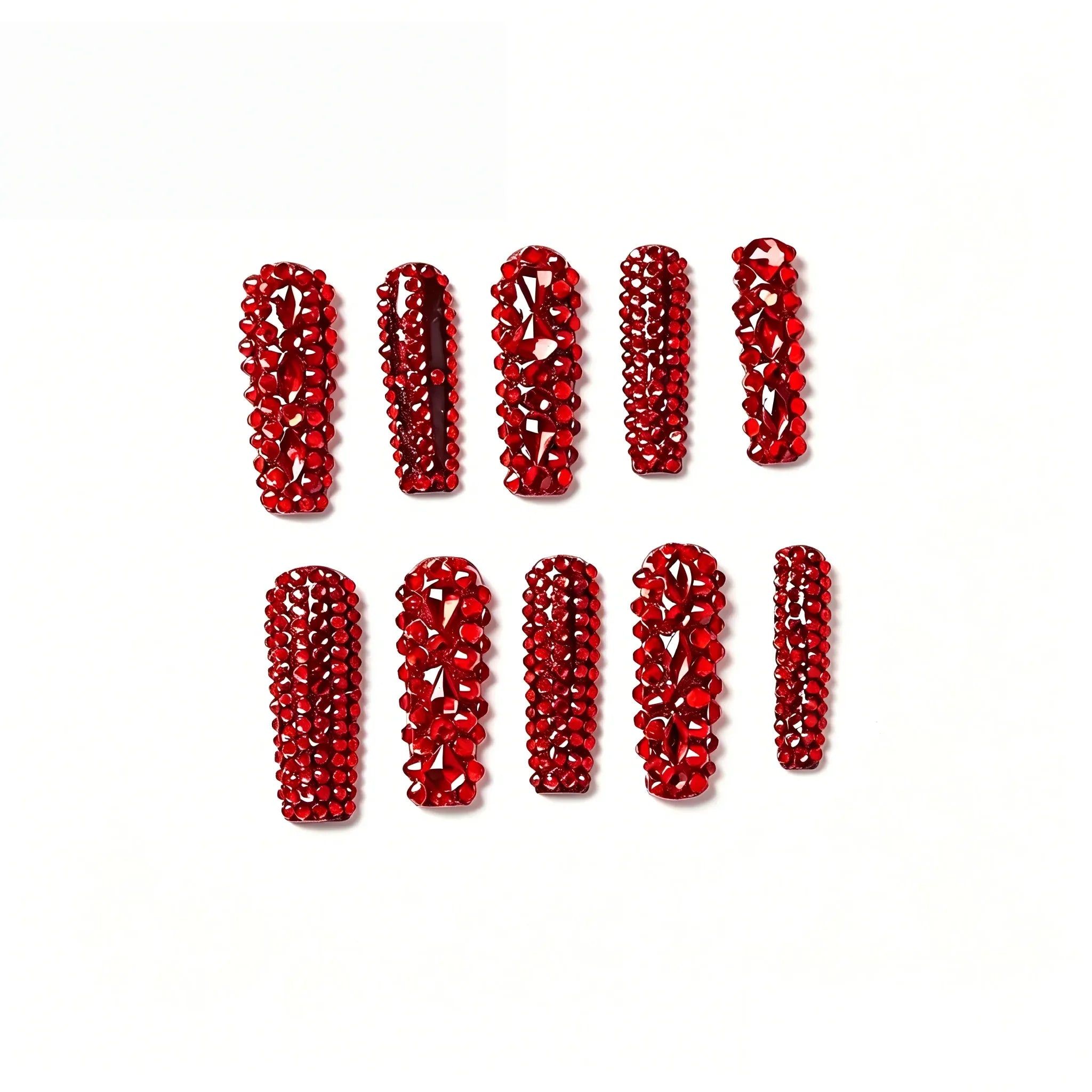 Kentrim GLUE PRESS-ONS Red / XS Kentrim Crystal Long Square Press On Nails - 10 Pieces (Single Size) Main image