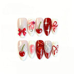 Kentrim 3D Red Cherry Bow Press On Nails- 10 Pieces (Single Size)