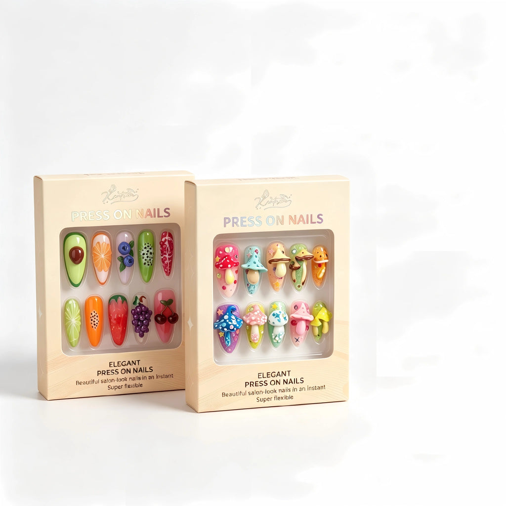 Kentrim Fruit & Mushroom 2-Set Bundle Medium Almond Press On Nails