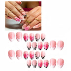 Kentrim Pink Leopard French Tip 3D Flower Medium Almond Press On Nails - 24 Pieces, 12 Sizes