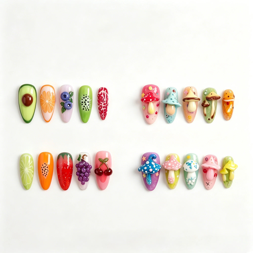 Kentrim Fruit & Mushroom 2-Set Bundle Medium Almond Press On Nails