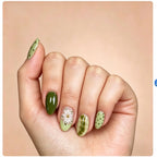 Kentrim Fresh Green Floral Medium Oval Press On Nails - 24 Pieces, 12 Sizes