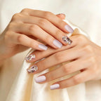 Kentrim Pink Glitter Floral Short Square Press On Nails - 10 Pieces (Single Size)