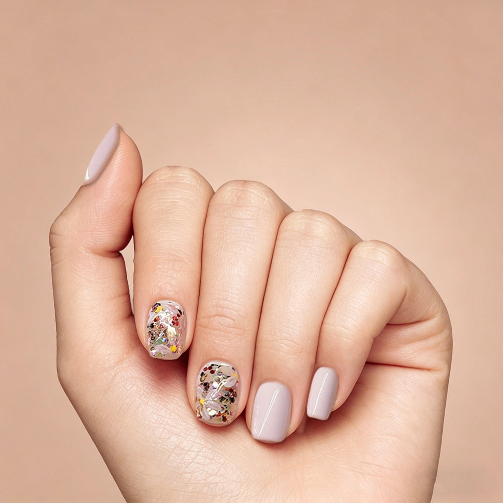Kentrim Pink Glitter Floral Short Square Press On Nails - 10 Pieces (Single Size)
