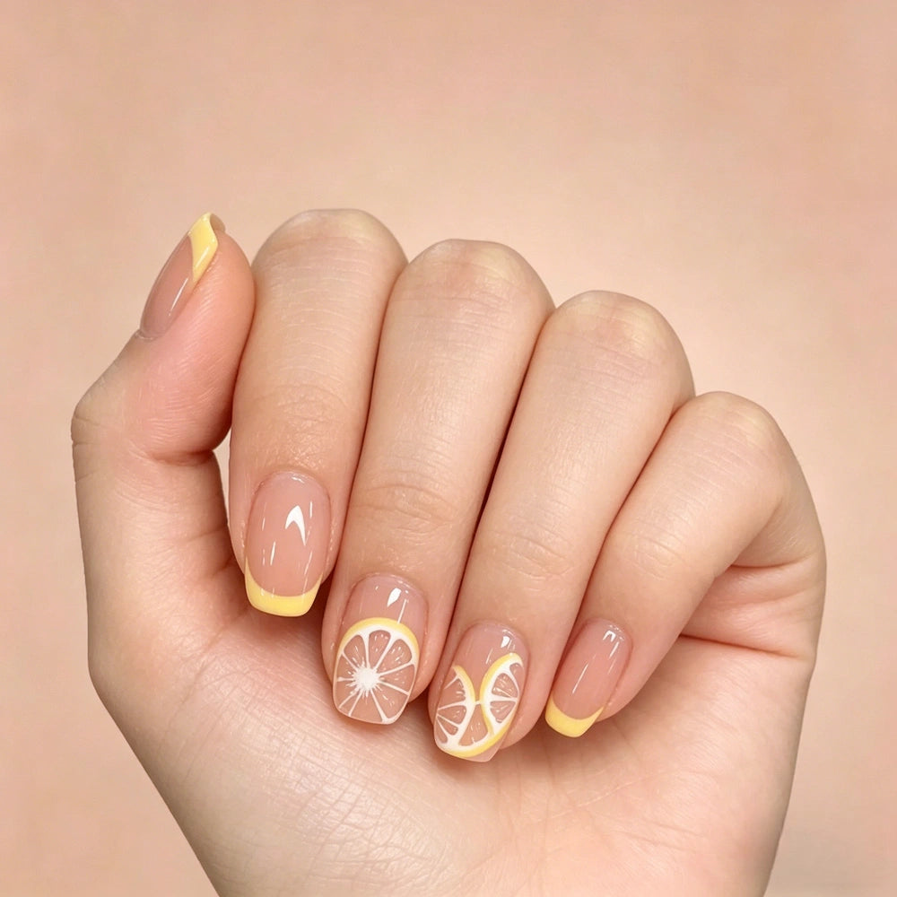 Kentrim Lemon French Tip Short Square Press On Nails - 24 Pieces, 12 Sizes Secondary image