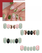 Kentrim Fresh Green Floral Medium Oval Press On Nails - 24 Pieces, 12 Sizes