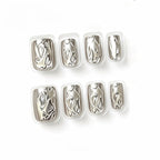 Kentrim Silver Abstract Flame Press On Nails- 30 Pieces, 15 Sizes