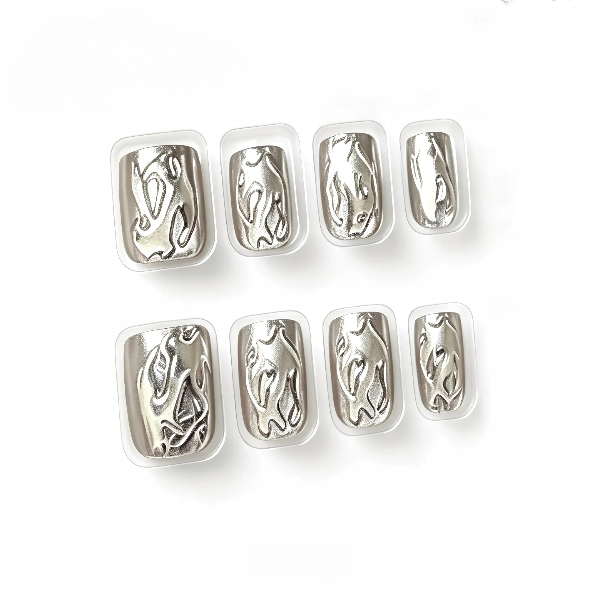 Kentrim Silver Abstract Flame Press On Nails- 30 Pieces, 15 Sizes Main image