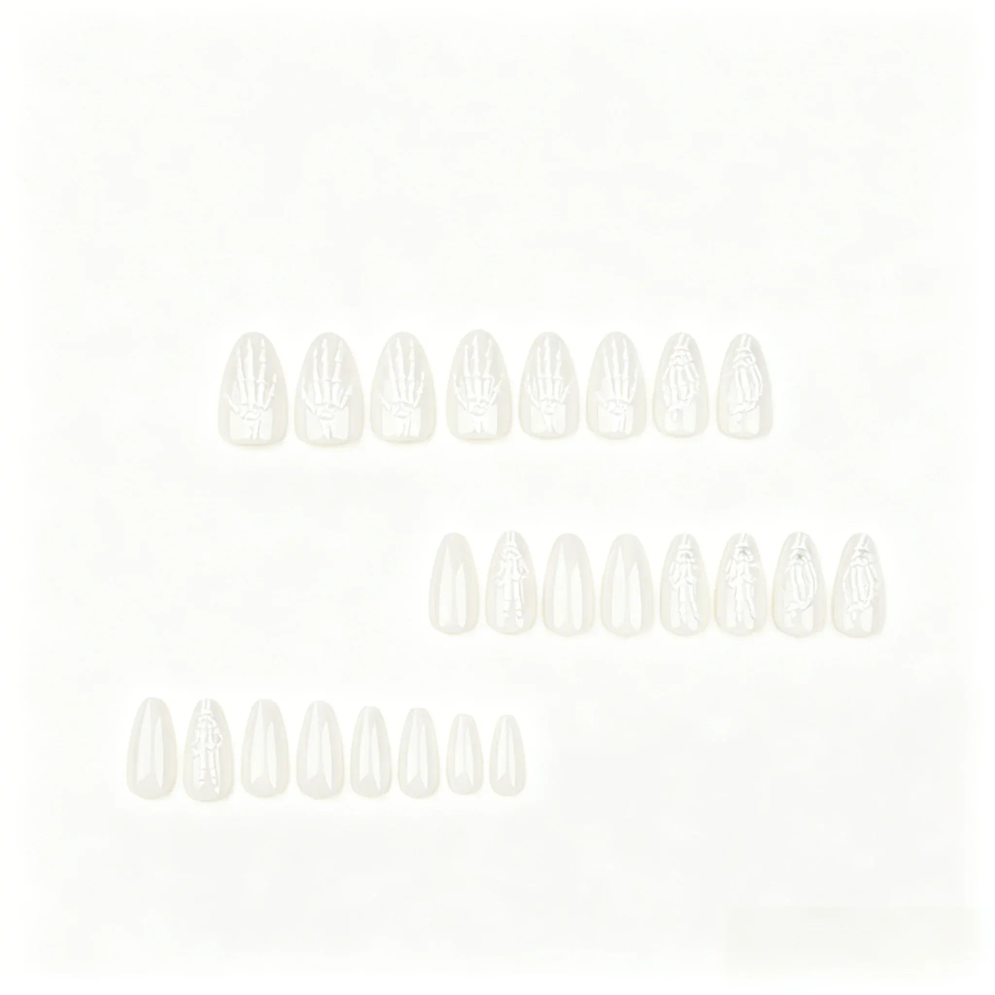 Kentrim Jelly Glue White Kentrim 3D Skeleton Hand Almond Halloween Press On Nails - 24 Pieces (12 Sizes)