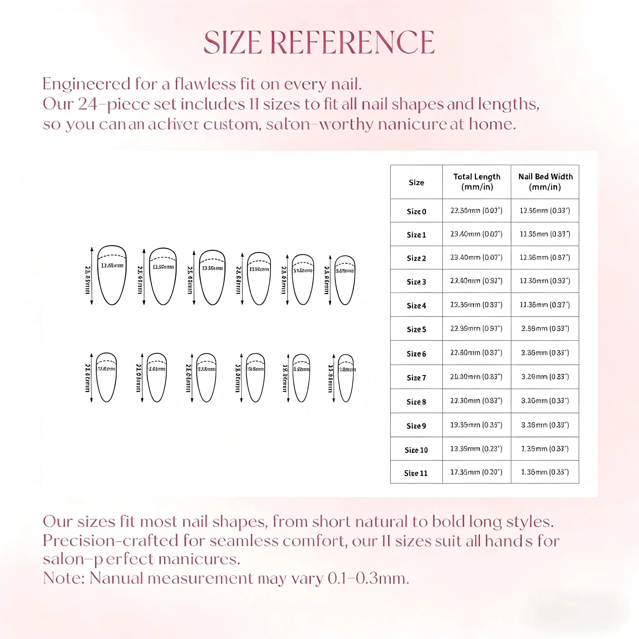 Kentrim 3D Nude Pink Flower Polka Dot French Medium Almond Press On Nails - 24 Pieces, 12 Sizes