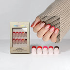 Kentrim Multicolor French Tip Short Square Press On Nails - 24 Pieces, 12 Sizes