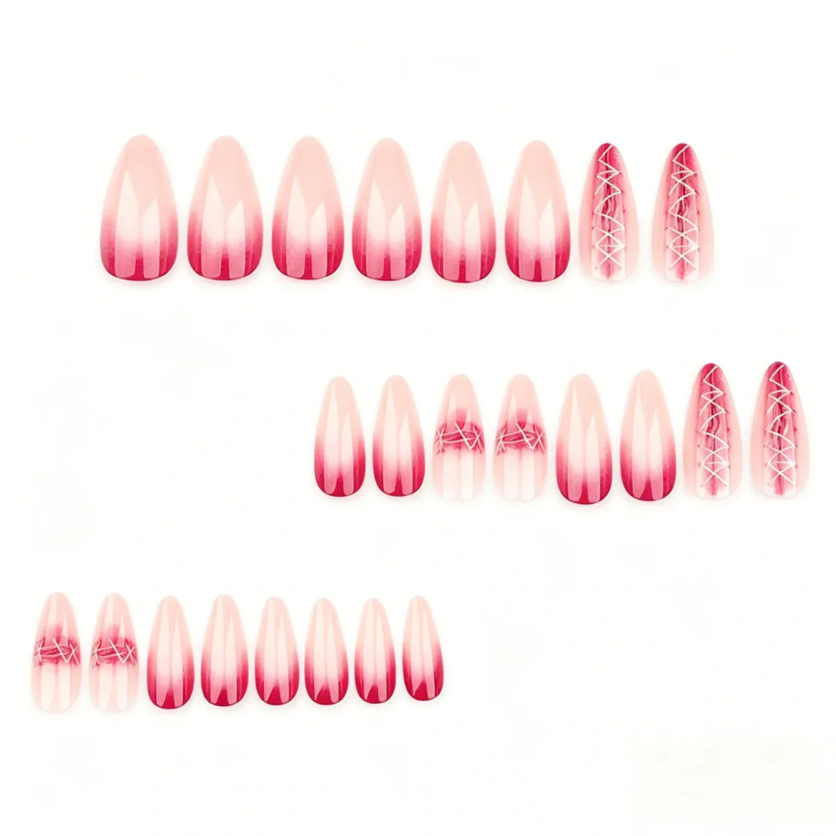 Kentrim Jelly Glue Red Kentrim Stitched Wound Blood Gradient Almond Halloween Press On Nails - 24 Pieces (12 Sizes)