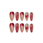 Kentrim Jelly Glue Red Kentrim Stitched Wound Blood Gradient Almond Halloween Press On Nails - 24 Pieces (12 Sizes)