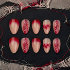 Kentrim Jelly Glue Red Kentrim Stitched Wound Blood Gradient Almond Halloween Press On Nails - 24 Pieces (12 Sizes)