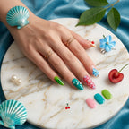 Kentrim Summer Fruit & Floral Medium Almond Press On Nails- 10 Pieces (Single Size)
