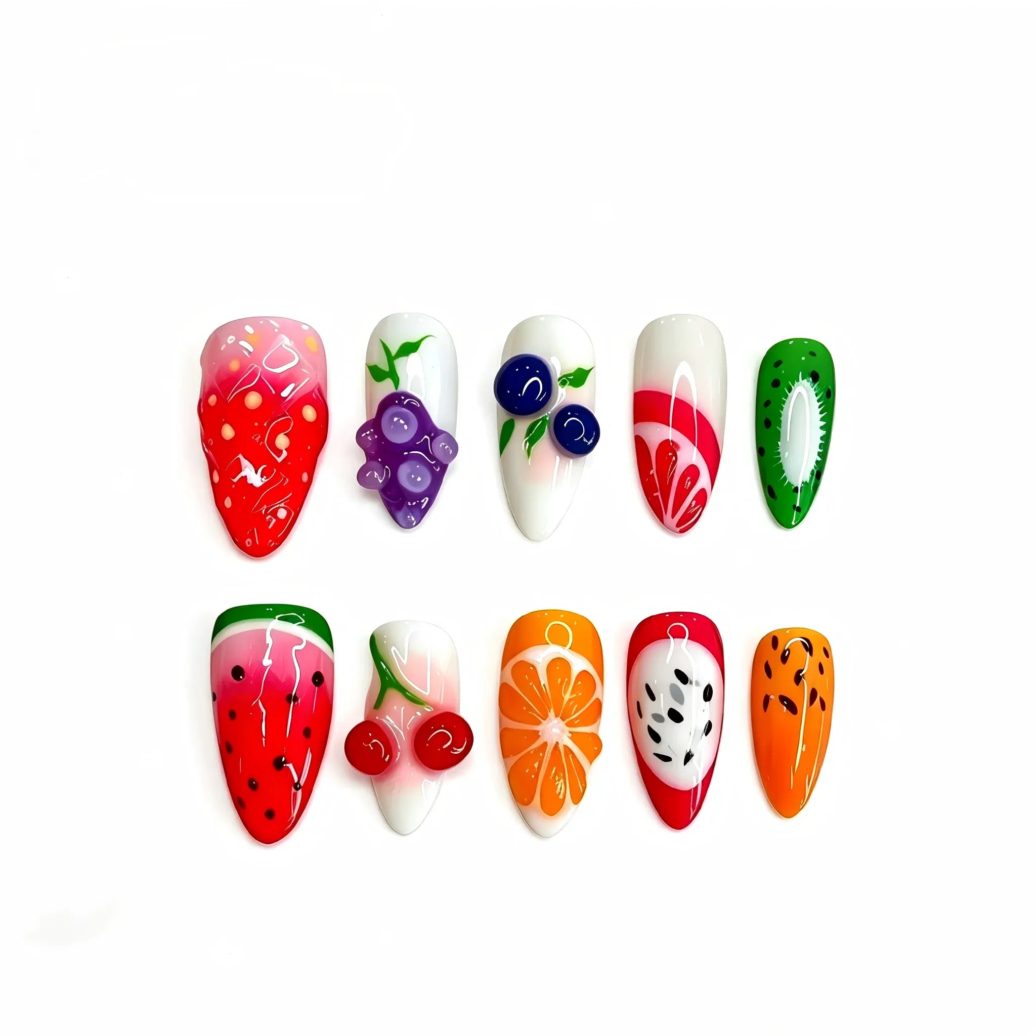 Kentrim Summer Fruit Party Medium Almond Press On Nails- 10 Pieces (Single Size) Secondary image