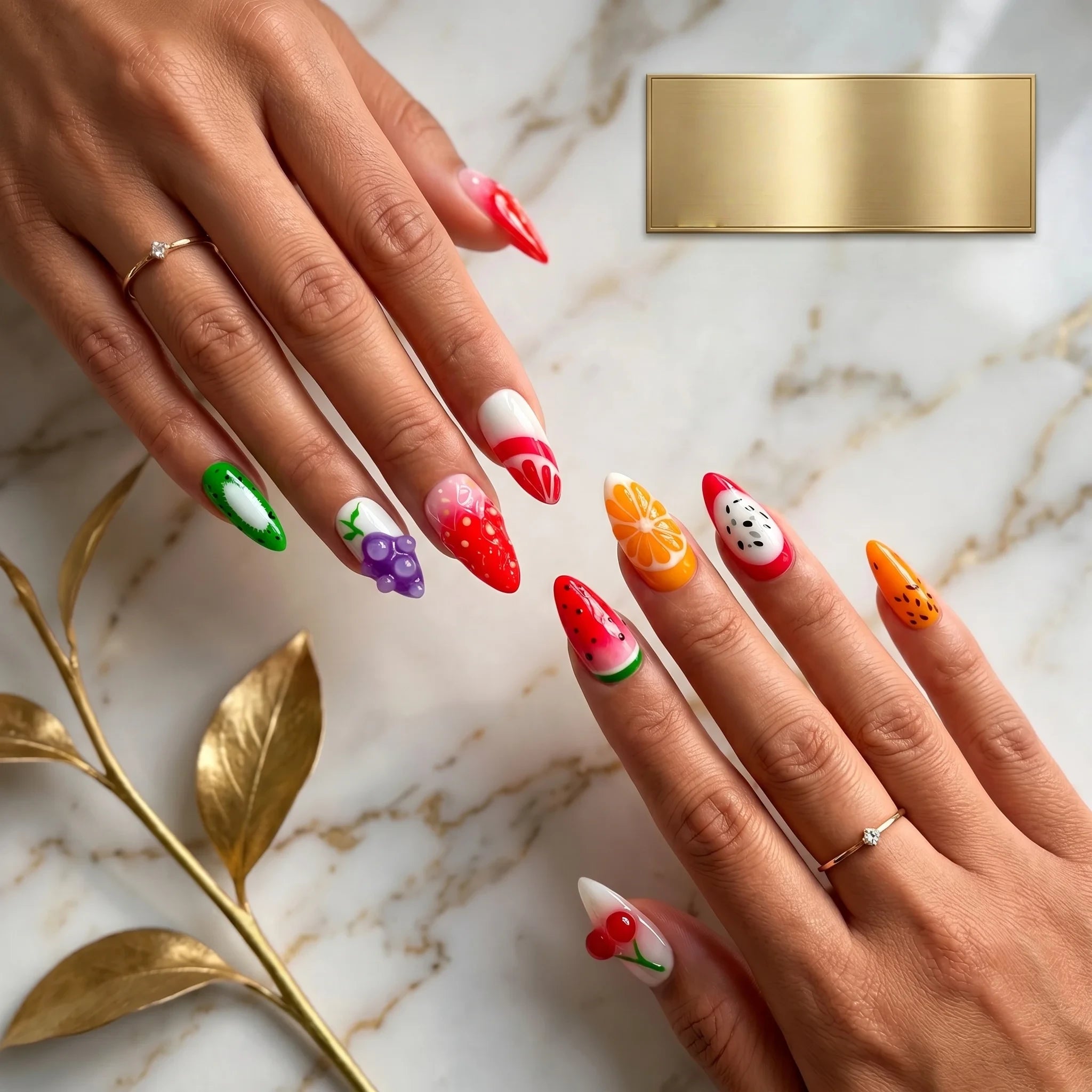 Kentrim Summer Fruit Party Medium Almond Press On Nails- 10 Pieces (Single Size) Secondary image