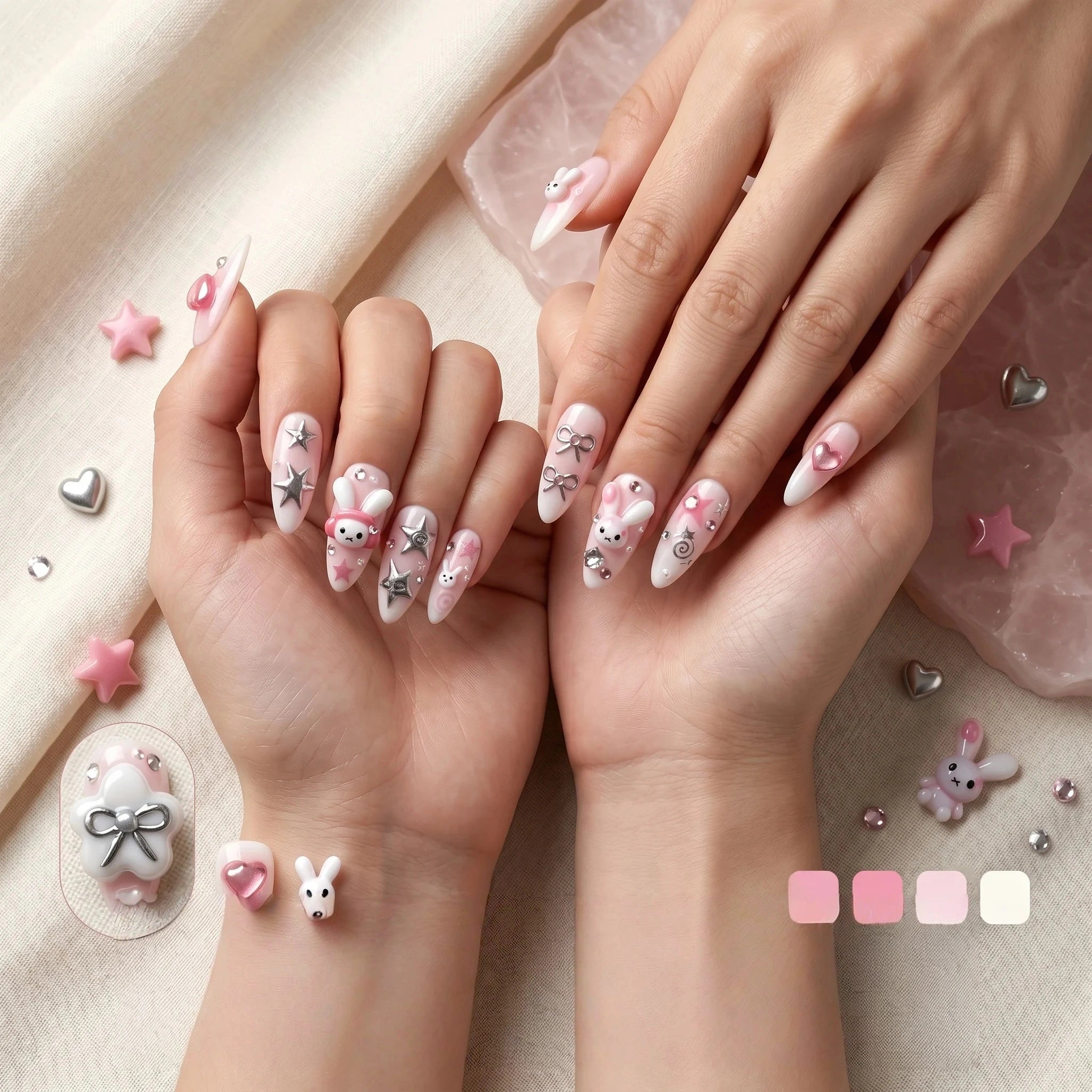 Kentrim Bunny & Bow Press On Nails - 10 Pieces (Single Size)