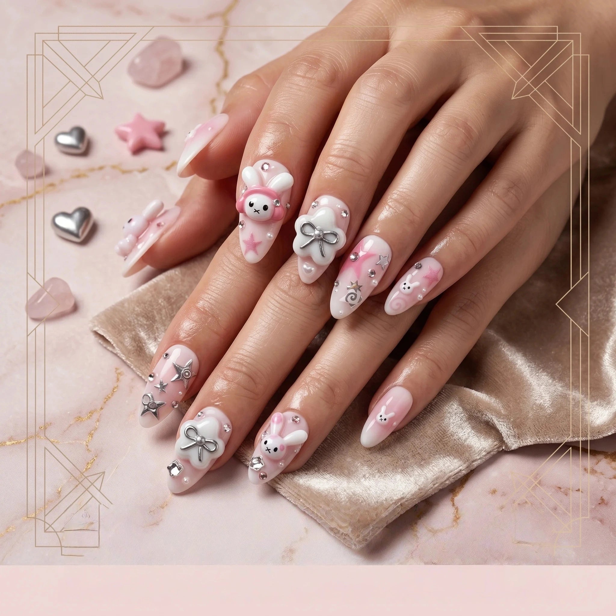 Kentrim Bunny & Bow Press On Nails - 10 Pieces (Single Size)