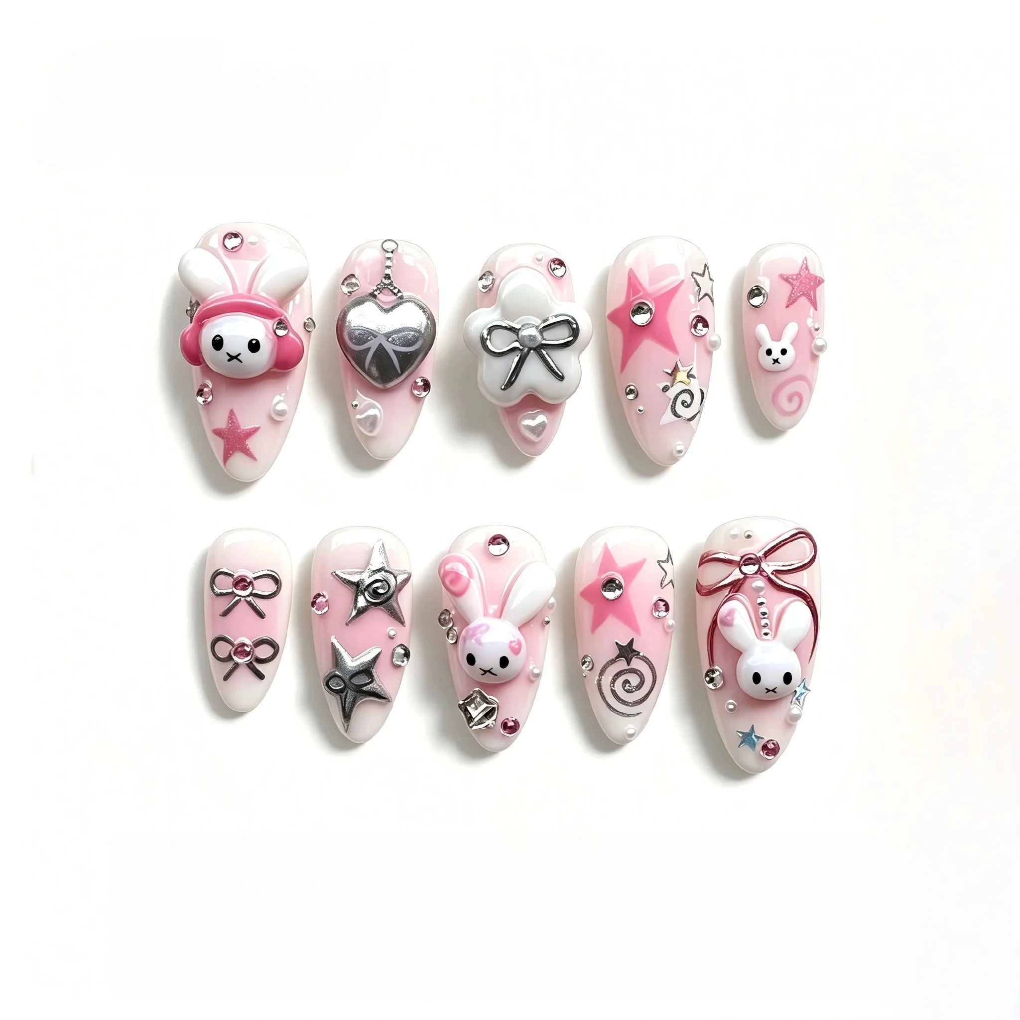 Kentrim Bunny & Bow Press On Nails - 10 Pieces (Single Size)