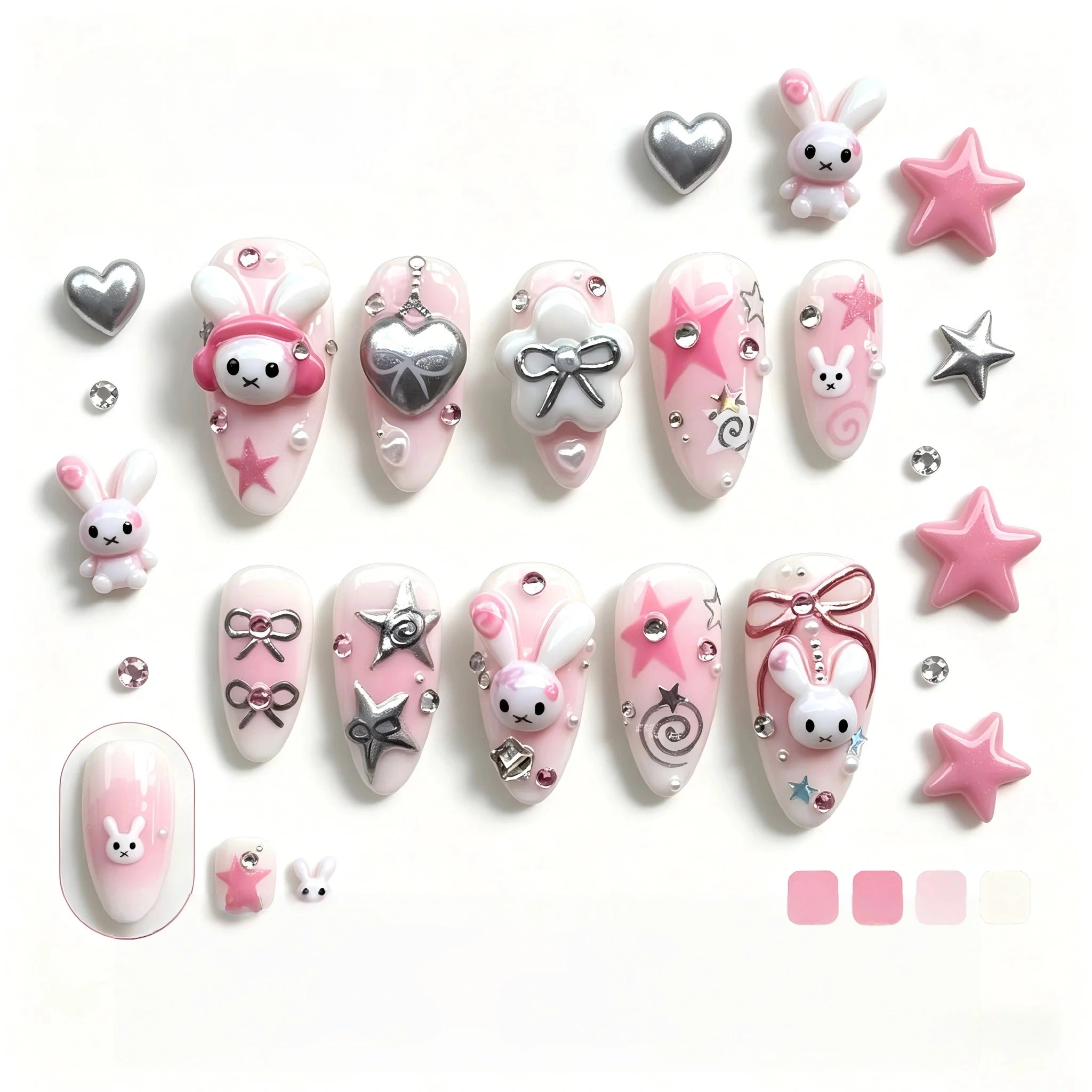 Kentrim Bunny & Bow Press On Nails - 10 Pieces (Single Size)