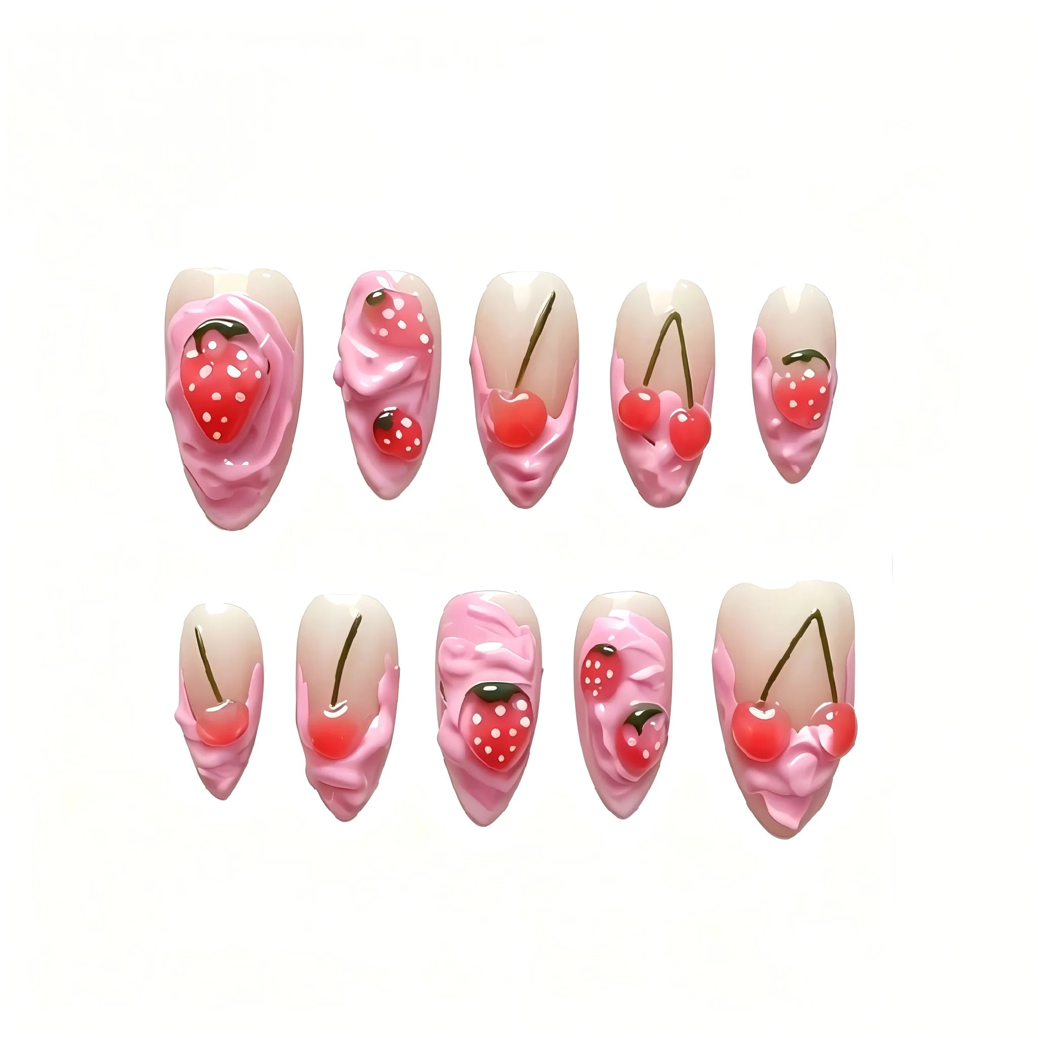 Kentrim Sweet Cherry & Strawberry Medium Almond Press On Nails- 10 Pieces (Single Size) Main image