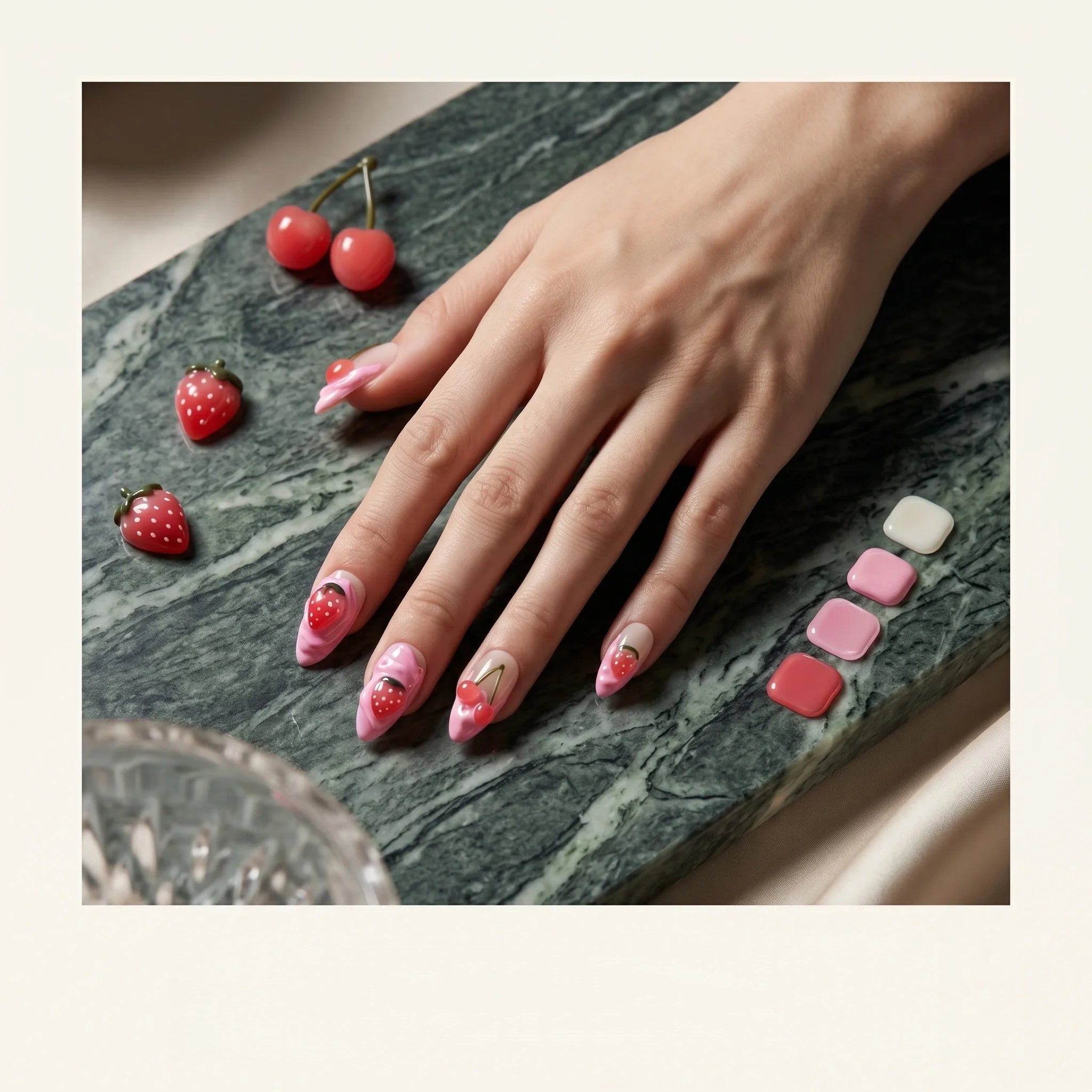 Kentrim Sweet Cherry & Strawberry Medium Almond Press On Nails- 10 Pieces (Single Size)