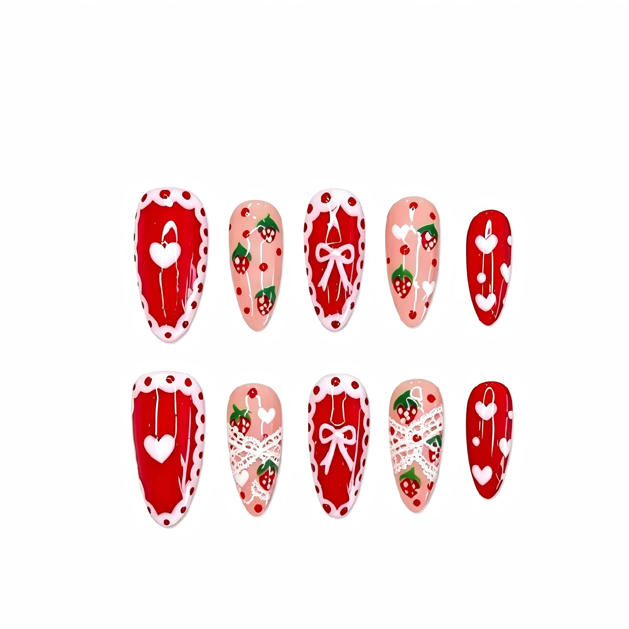Kentrim Sweet Strawberry Delight Medium Almond Press On Nails- 10 Pieces (Single Size) Secondary image