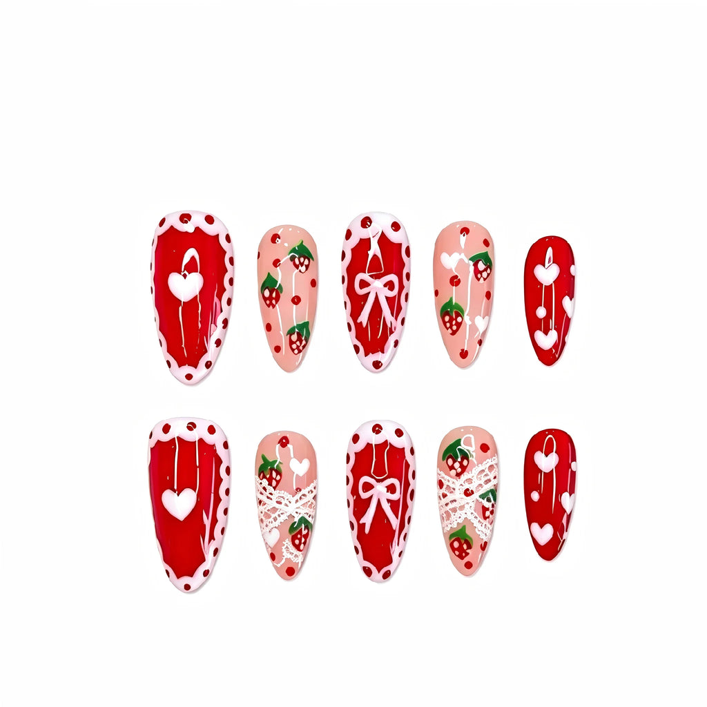 Kentrim Sweet Strawberry Delight Medium Almond Press On Nails- 10 Pieces (Single Size)