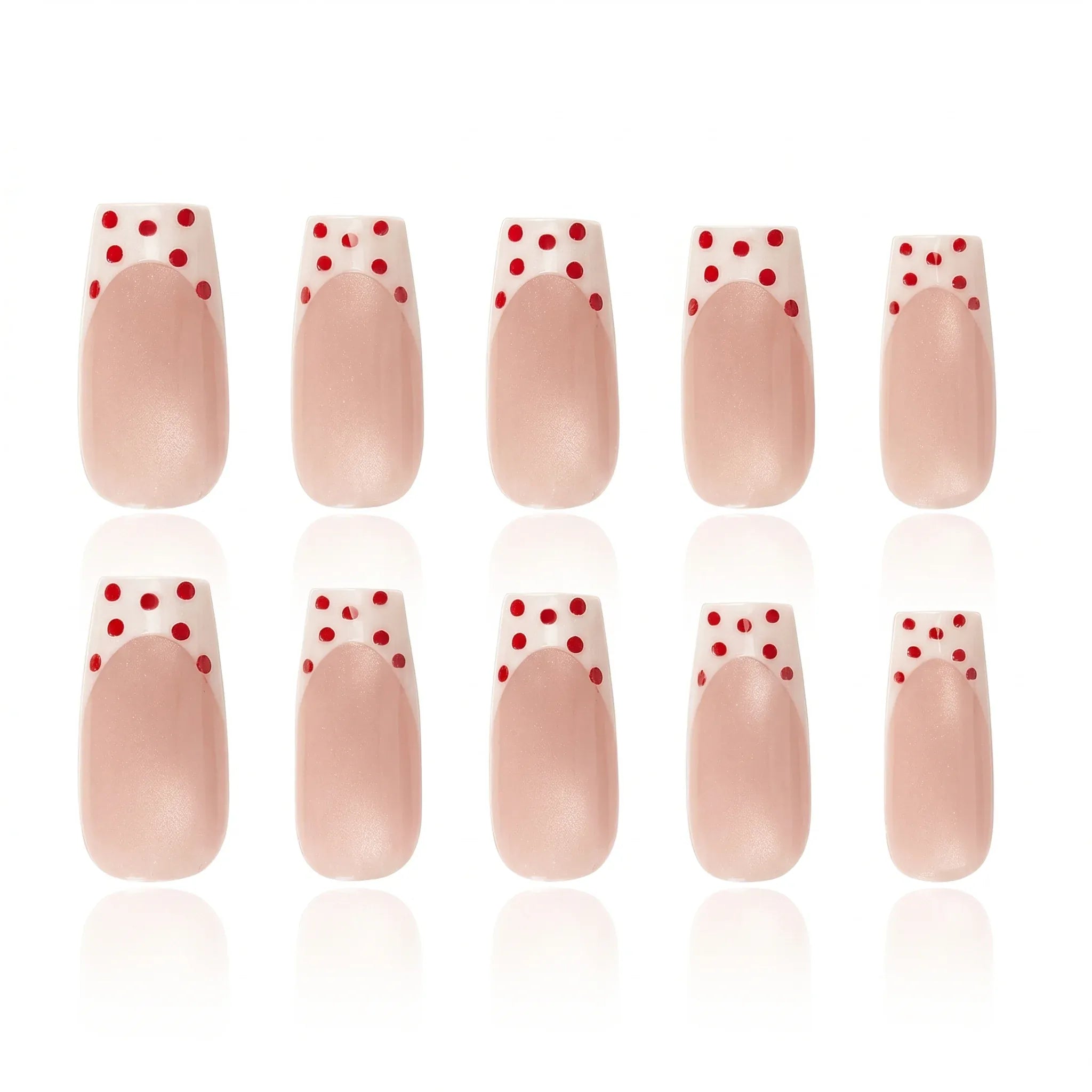 Kentrim Jelly Glue Pink Kentrim Red Polka Dot French Tip Press On Nails - 30 Pieces (15 Sizes) Main image