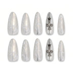 Kentrim Jelly Glue White Kentrim Marbled Cross Press On Nails - 30 Pieces (15 Sizes)