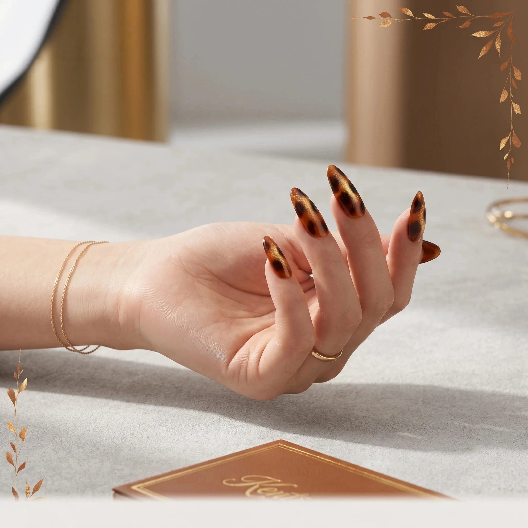 Kentrim Wild Elegance Tortoiseshell Press On Nails- 30 Pieces, 15 Sizes