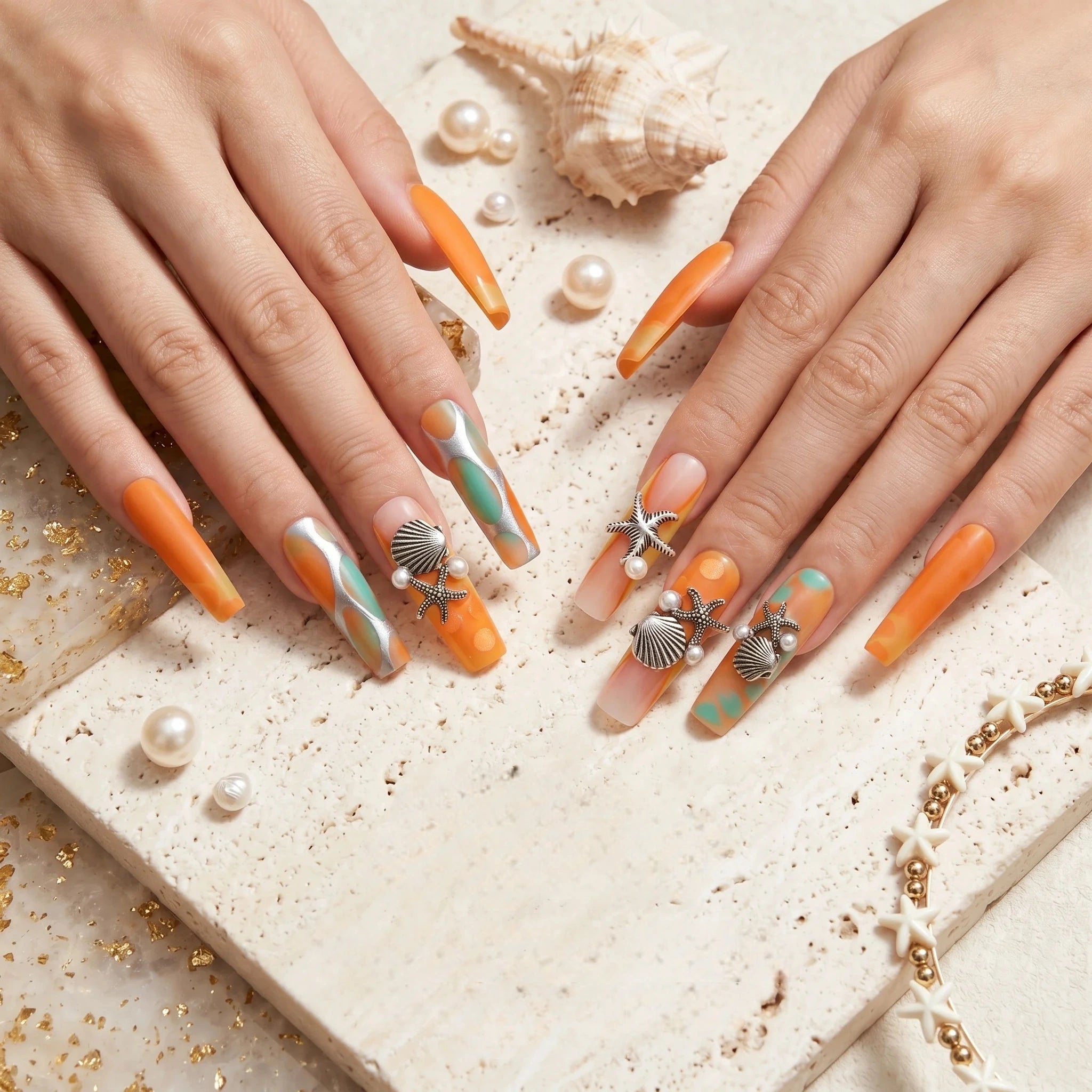 Kentrim Tropical Coastal Press On Nails- 30 Pieces, 15 Sizes