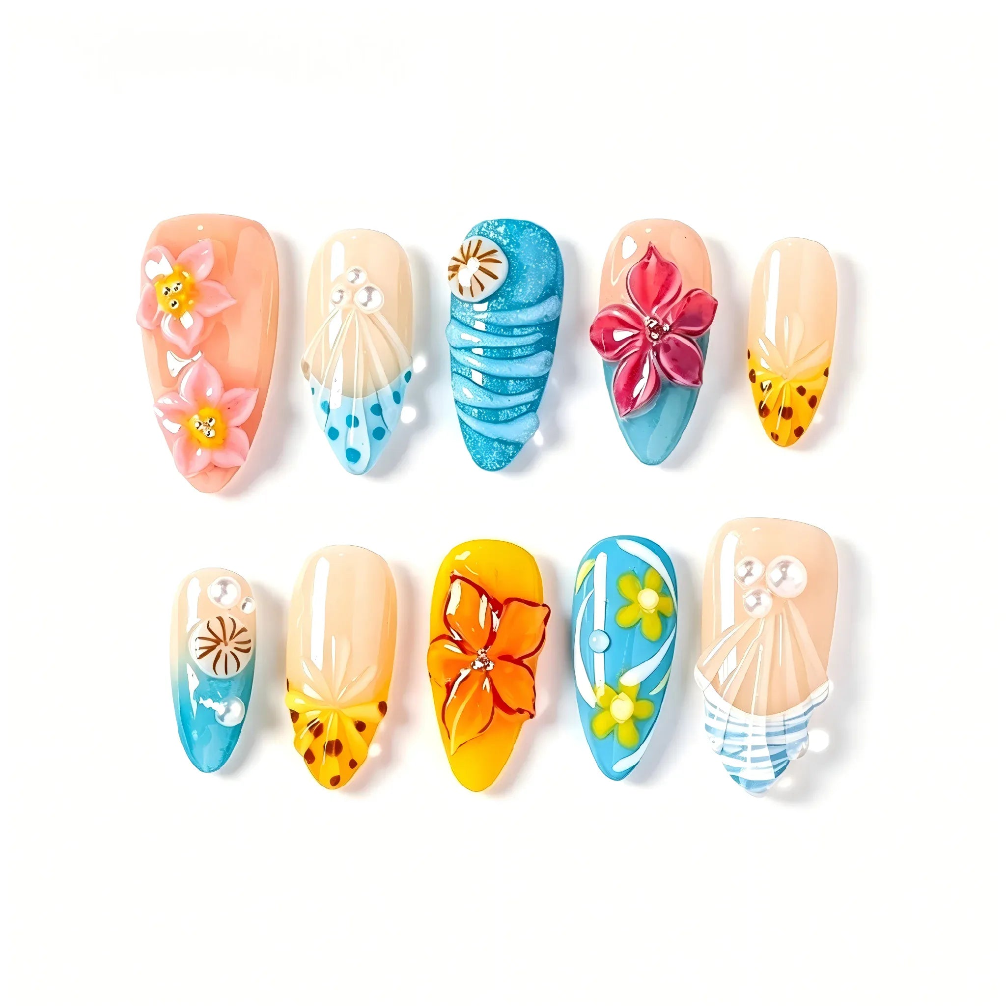 Cherry Press On Nails – Yellow French Tip Almond Design 10 Pieces (Single Size) Secondary image