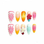 Kentrim Tropical Floral Medium Almond Press On Nails- 10 Pieces (Single Size)