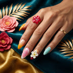 Kentrim Tropical Floral Medium Almond Press On Nails- 10 Pieces (Single Size)