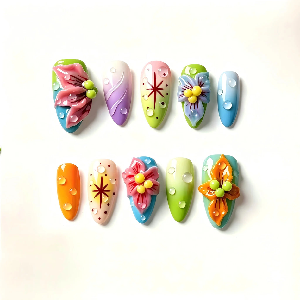 Kentrim Floral Medium Almond Press On Nails - 10 Pieces (Single Size)