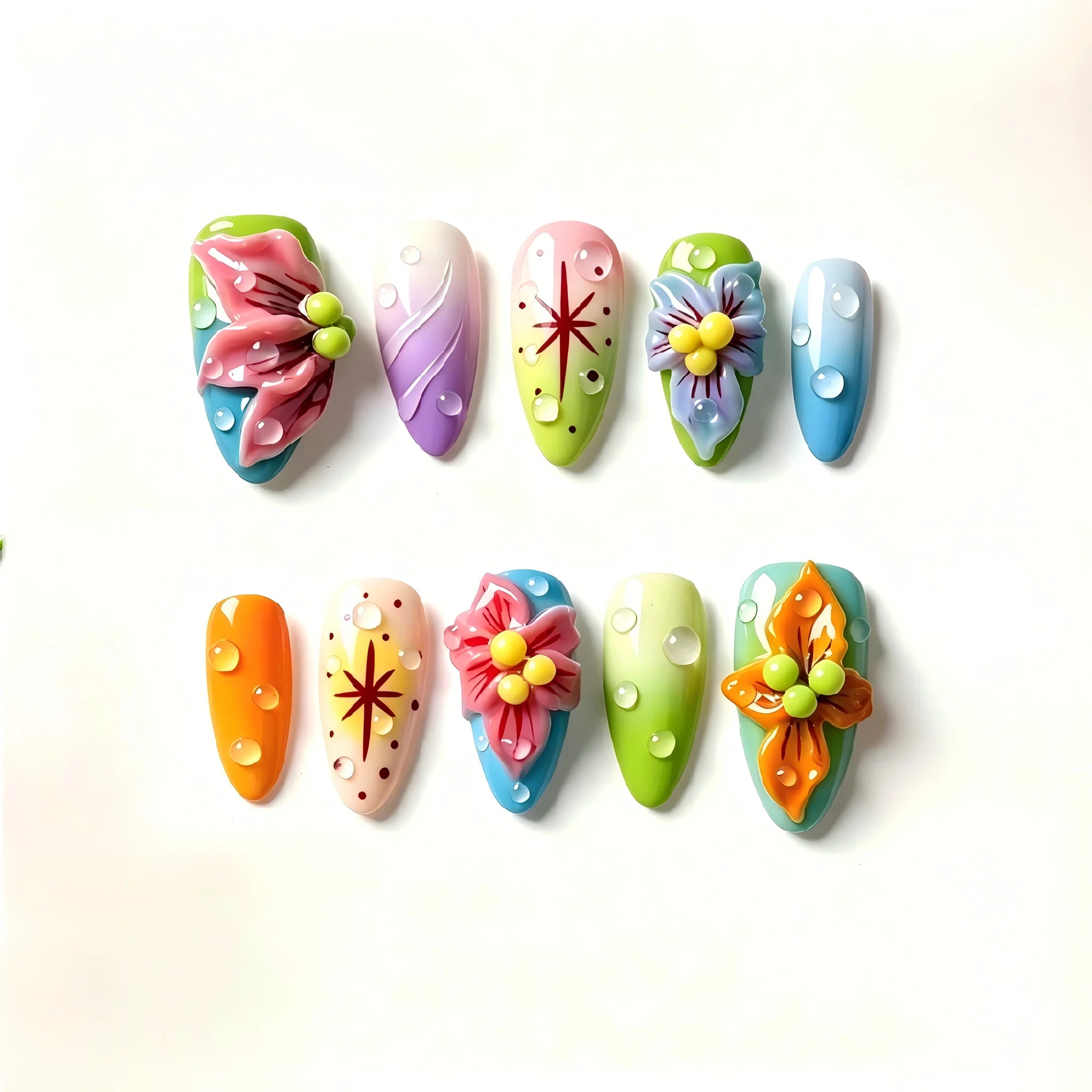 Kentrim Floral Medium Almond Press On Nails - 10 Pieces (Single Size)