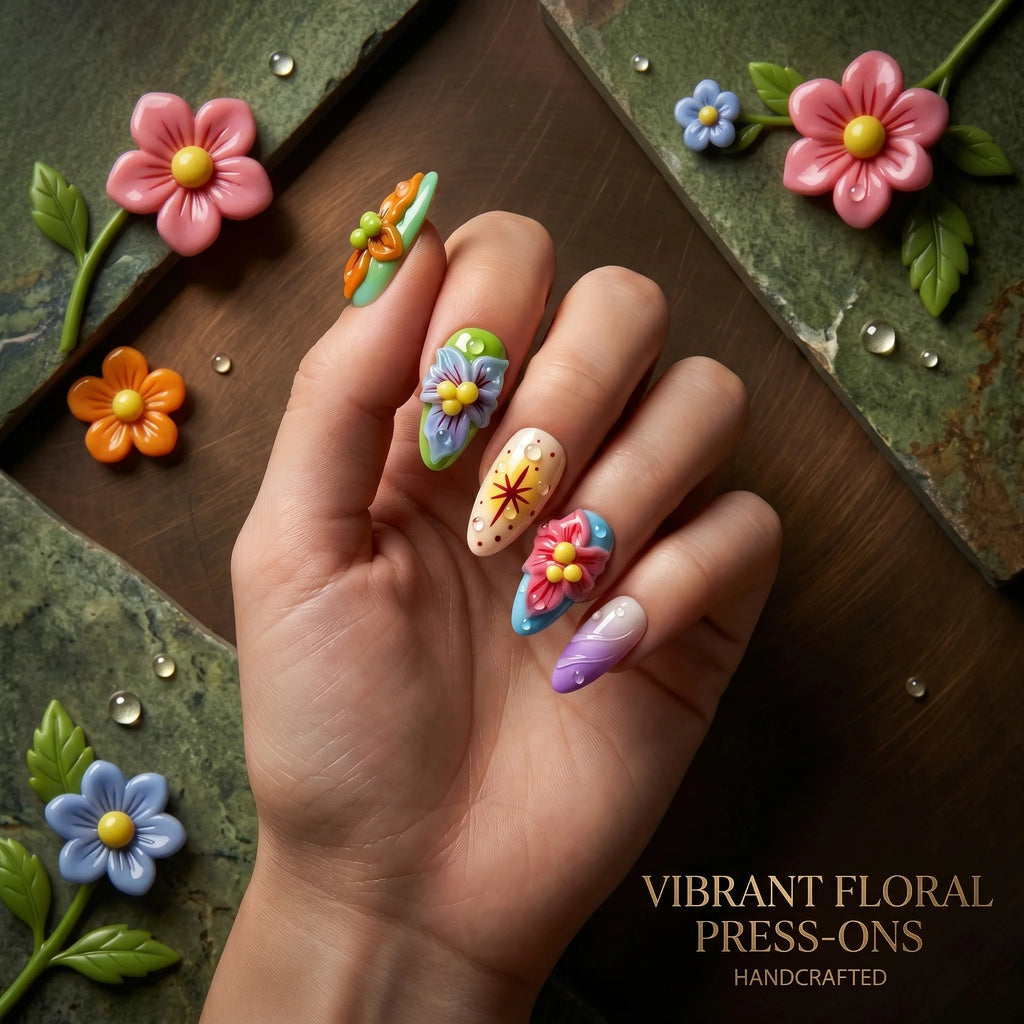 Kentrim Floral Medium Almond Press On Nails - 10 Pieces (Single Size)