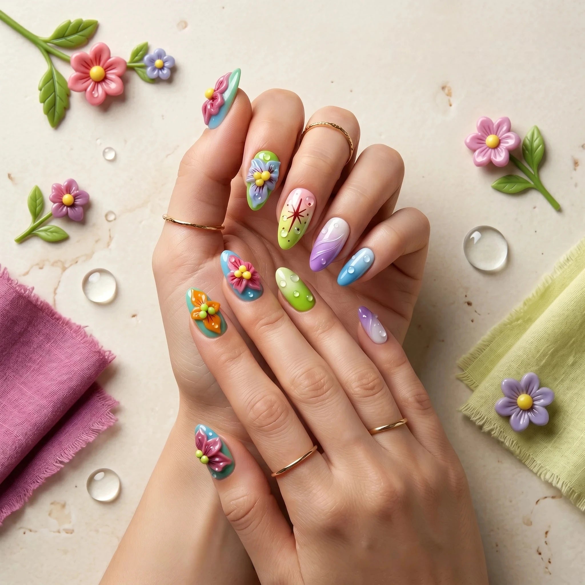 Kentrim Floral Medium Almond Press On Nails - 10 Pieces (Single Size) Secondary image