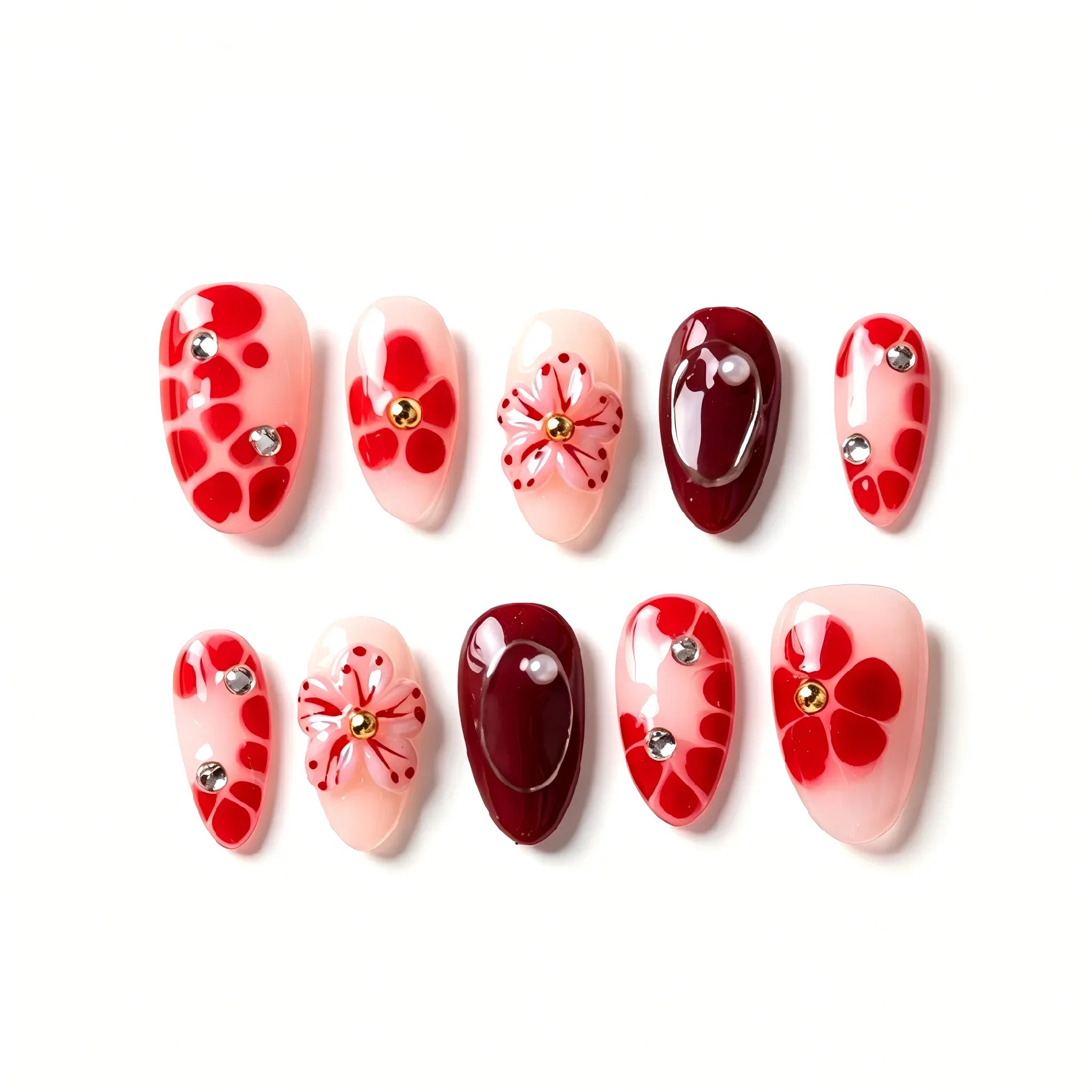 Floral Press On Nails – Elegant Bloom Collection 10 Pieces (Single Size) Secondary image