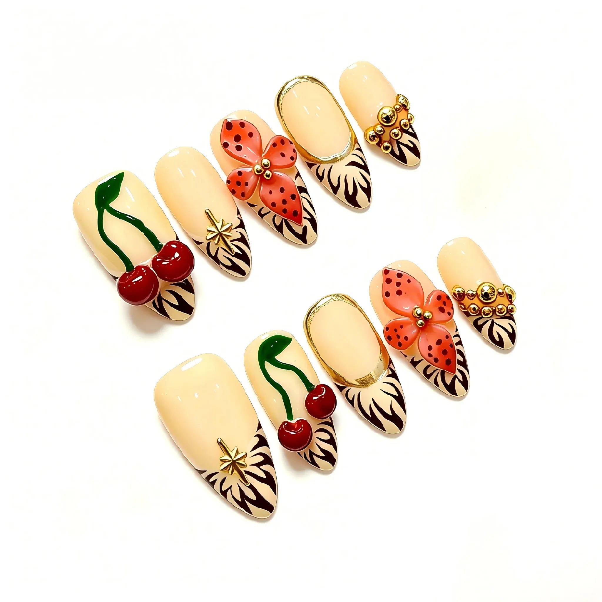 Zebra Print Press On Nails – Cherry Almond Design 10 Pieces (Single Size) Secondary image
