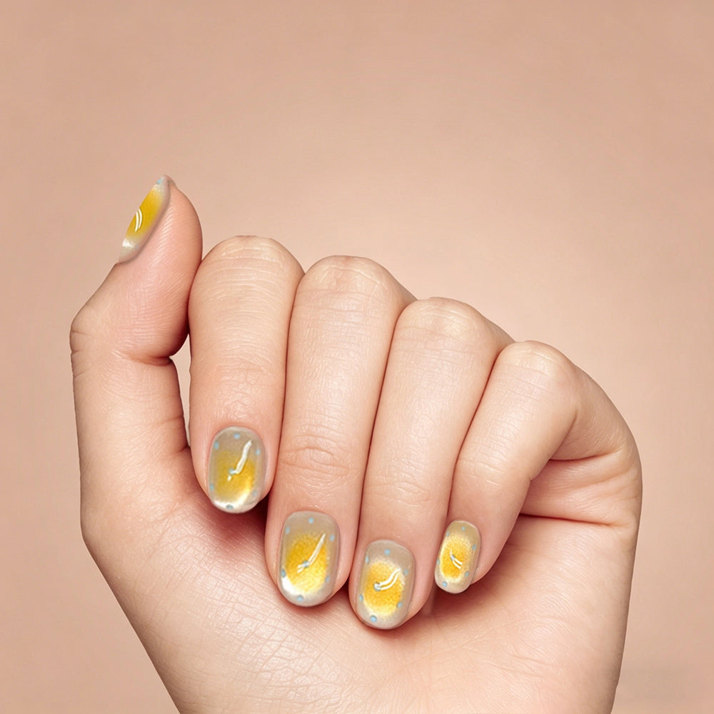 Kentrim Fresh Yellow Polka Dot Cat Eye Short Square Press On Nails - 10 Pieces (Single Size)
