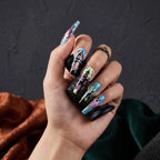 Kentrim Jelly Glue Green Kentrim Pastel Ghost Haunted House Long Coffin Press On Nails - 24 Pieces (12 Sizes)