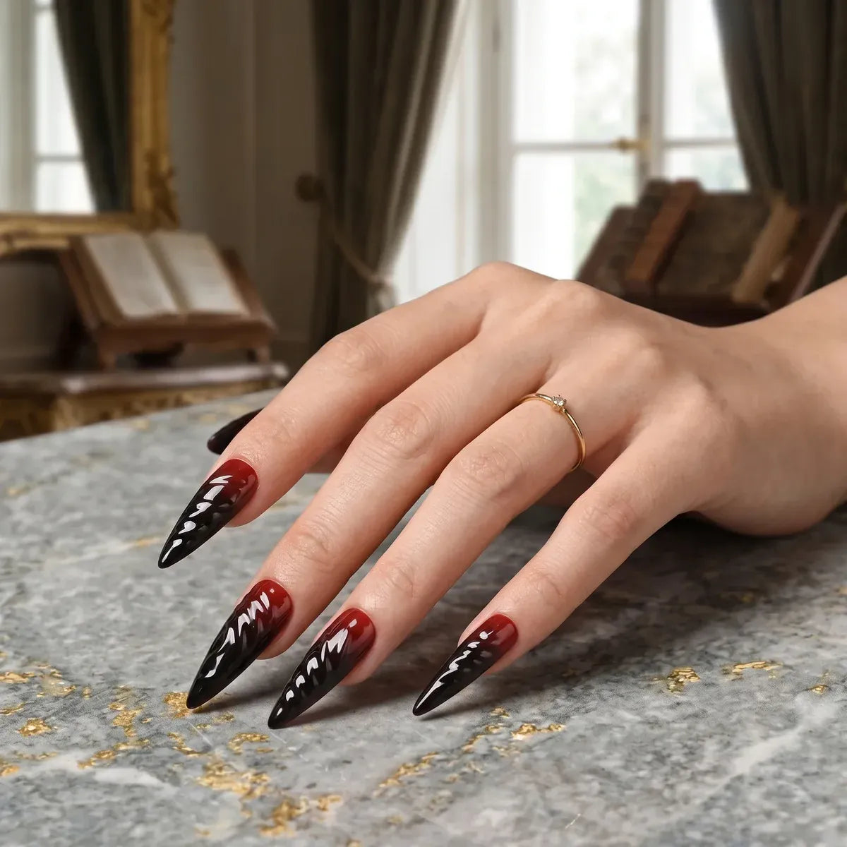 Kentrim Jelly Glue Black Kentrim Vampire Red to Black Gradient Stiletto Press On Nails - 24 Pieces (12 Sizes)