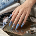 Press on Nails Kentrim Blue Denim Cross Stiletto Press On Nails - 30 Pieces, 15 Sizes Blue