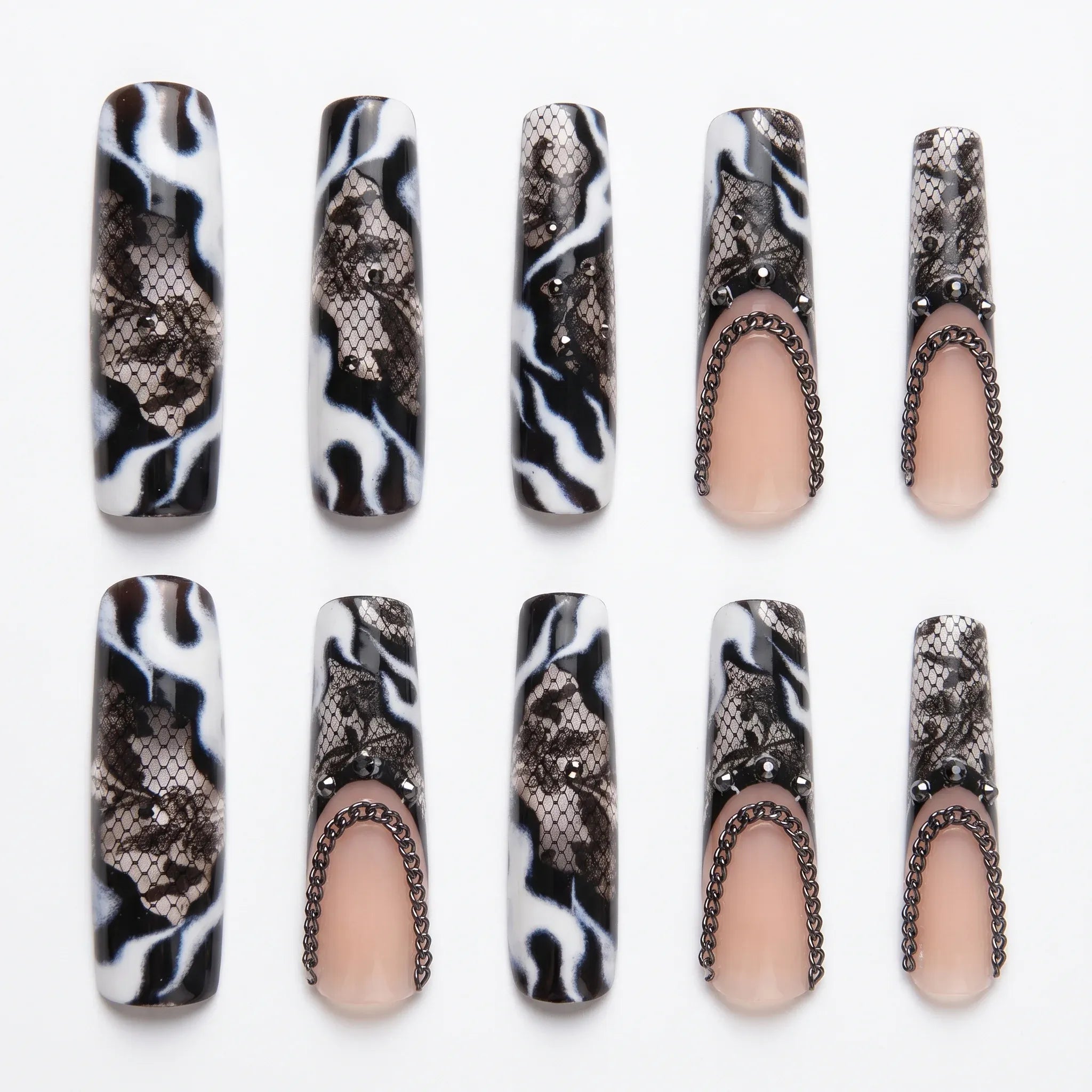 Kentrim Snake Print French Tip Press On Nails - 30 Pieces (15 Sizes) Secondary image