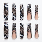 Kentrim Jelly Glue Dark black Kentrim Snake Print French Tip Press On Nails - 30 Pieces (15 Sizes)