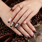 Kentrim Jelly Glue Brown Kentrim Coffee Themed Almond Press On Nails-24 Pieces (12 Sizes)